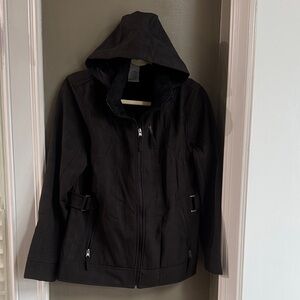 Women's Black plaid Hooded Jacket Free County size Large detachable hood